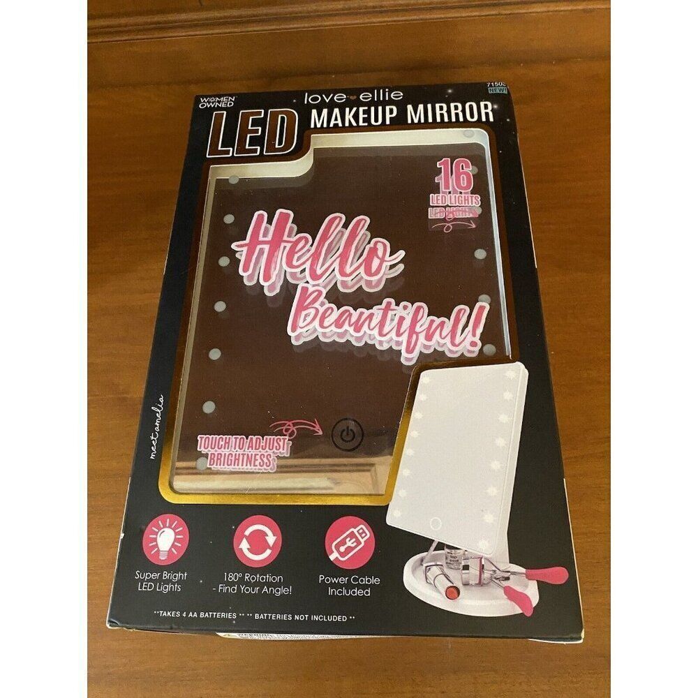 Love Ellie Amelia LED Vanity Makeup Mirror, Dimmable Lights, 180 Rotation, Batte